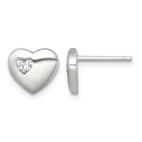 Sterling Silver Polished CZ Heart Post Earrings