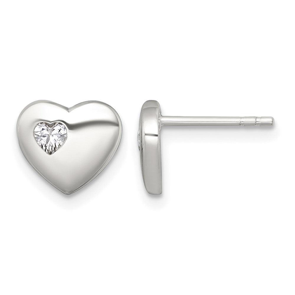 Sterling Silver Polished CZ Heart Post Earrings