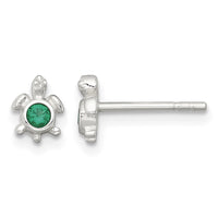 Sterling Silver Polished Green CZ Turtle Post Earrings