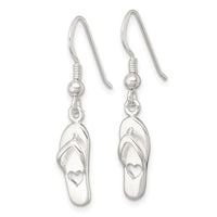 Sterling Silver Polished Heart Flip Flop Dangle Earrings