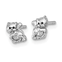 Sterling Silver Rhodium-plated Polished Enamel Cat Kitten Post Earrings