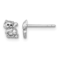 Sterling Silver Rhodium-plated Polished Enamel Cat Kitten Post Earrings