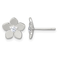 Sterling Silver Polished CZ Flower Post Earrings