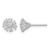 Sterling Silver Polished CZ Floral Post Earrings