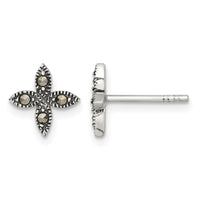 Sterling Silver Antiqued Marcasite Fancy Flower Post Earrings