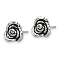 Sterling Silver Polished and Antiqued Rose Post Earrings
