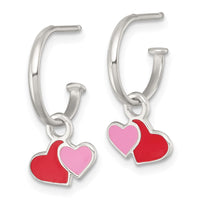 Sterling Silver Enameled Hearts Post C-Hoop Dangle Earrings