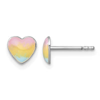 SS Madi K RH-plated Pastel Enamel Rainbow Heart Post Earrings