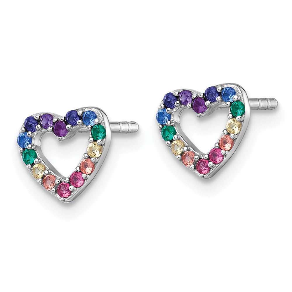 Sterling Silver RH-pltd Multi-color Nano Crystals Heart Post Earrings