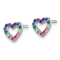 Sterling Silver RH-pltd Multi-color Nano Crystals Heart Post Earrings