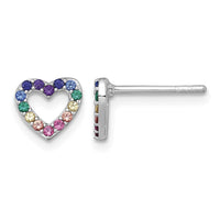 Sterling Silver RH-pltd Multi-color Nano Crystals Heart Post Earrings