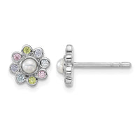 Sterling Silver Rh-pltd CZ and FWC Pearl Dainty Post Flower Earrings