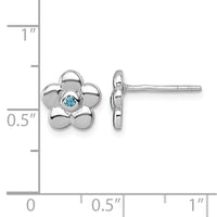 Sterling Silver Rh-plated Polished Blue CZ Flower Post Earrings