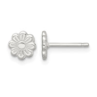 Sterling Silver Polished and Grooved Flower Petite Post Earrings