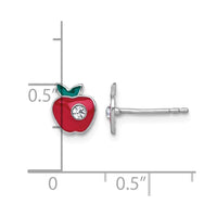 SS Madi K RH-plated Crystal Enamel Red Apple Petite Post Earrings