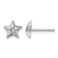 SS Madi K RH-plated Polished Blue Crystal Star Petite Post Earrings