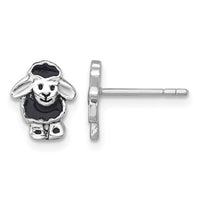 Sterling Silver Rhodium-plated Polished Enamel Black Sheep Post Earrings