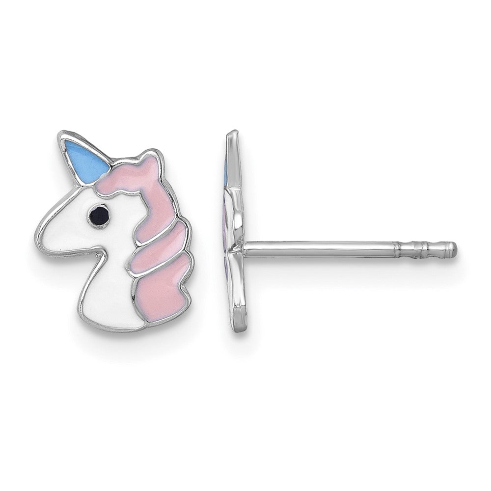Sterling Silver Madi K RH-plated Enamel Unicorn Post Earrings