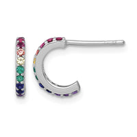 Sterling Silver RH-pl Multi-color Nano Crystal Hoop Post Earrings