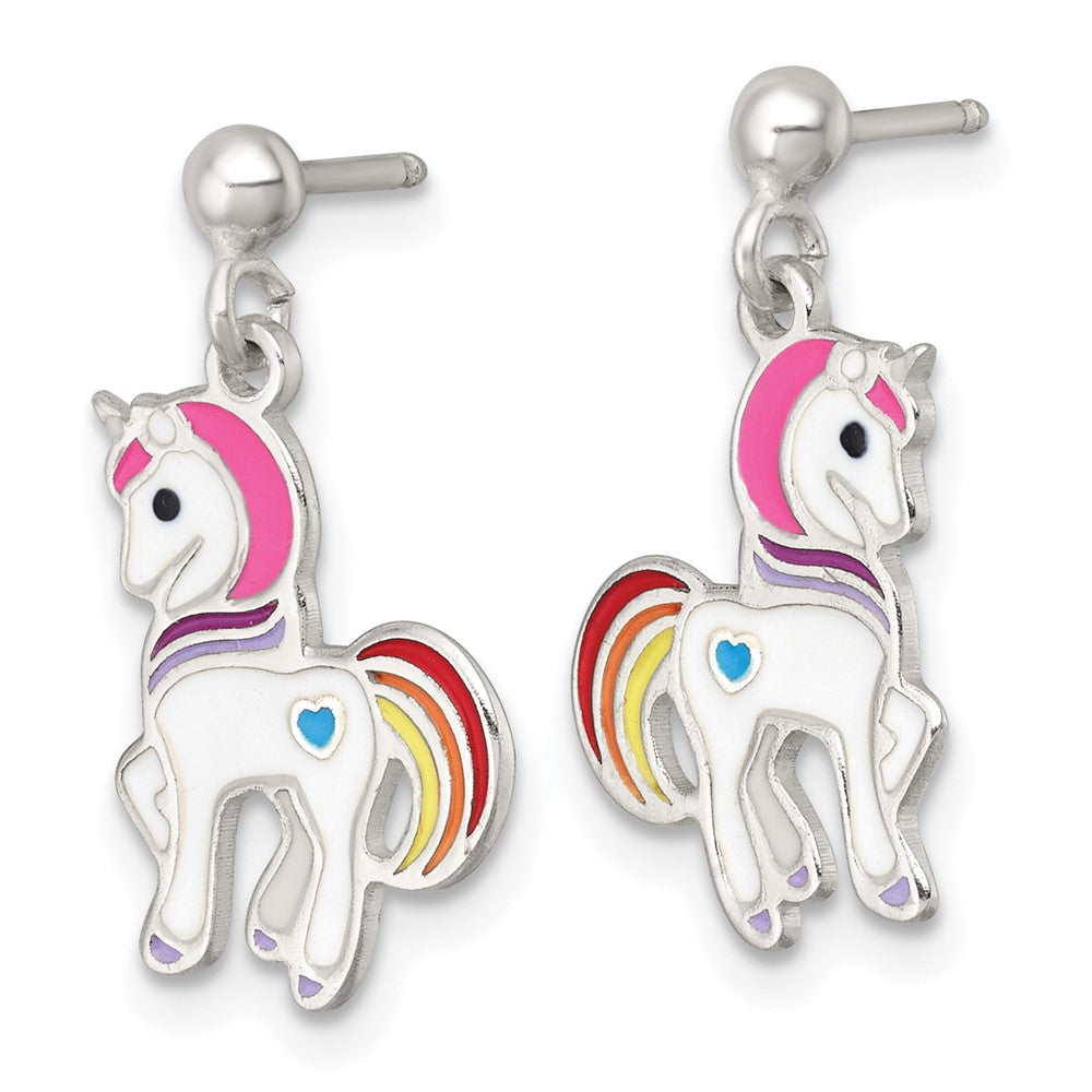 Sterling Silver Polished Enameled Unicorn Danble Post Earrings