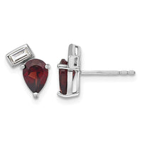 SS RH-plated Pear and Rectangle Shape Garnet White Topaz Post Earrings