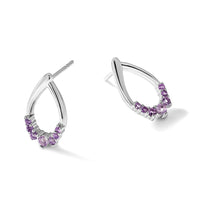 Sterling Silver RH-plated Polished Amethyst Teardrop Post Earrings