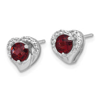 Sterling Silver RH-plated Garnet & White Topaz Heart Post Earrings