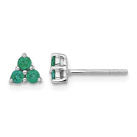 Sterling Silver Rhodium-plated Polished Emerald Post Earrings