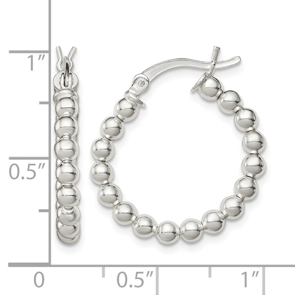 Sterling Silver Polished Beaded Hoop Earrings