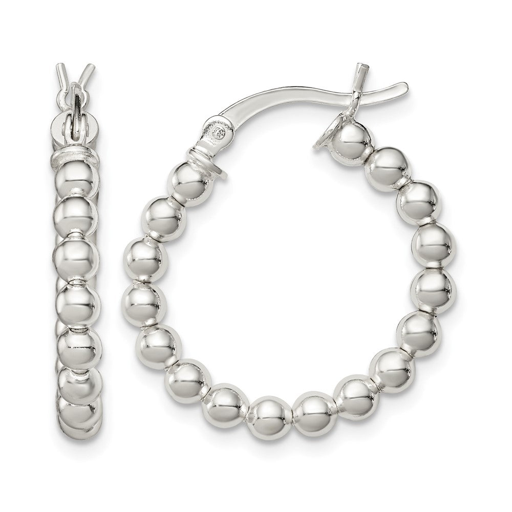 Sterling Silver Polished Beaded Hoop Earrings