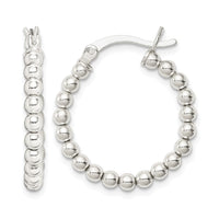 Sterling Silver Polished Beaded Hoop Earrings