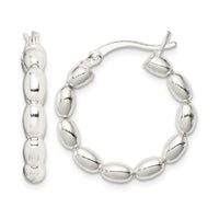 Sterling Silver Polished Beaded Hoop Earrings