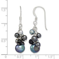 Sterling Silver Black/Grey FW Cultured Pearls and Onyx Dangle Earrings
