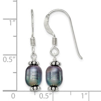 Sterling Silver Polished & Antiqued Black FWC Pearl Dangle Earrings