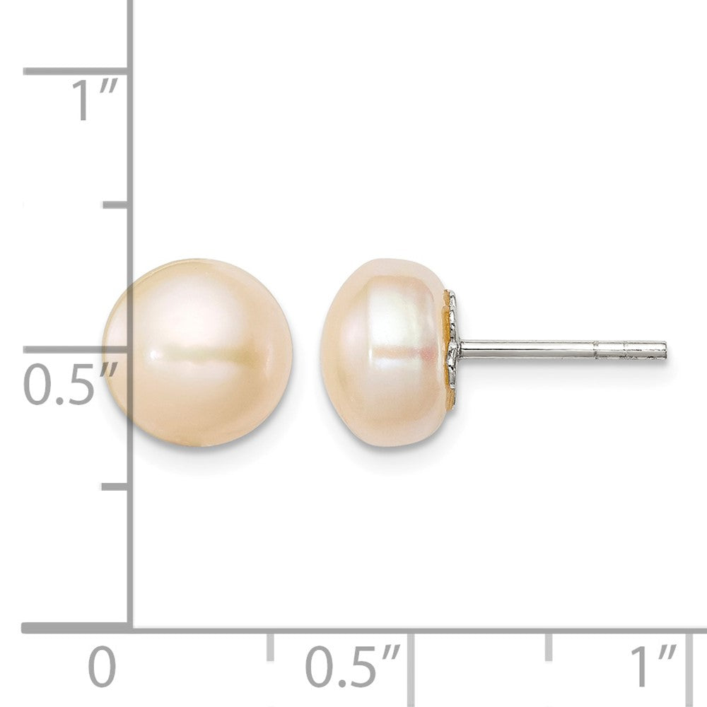 Sterling Silver 9-10mm Peach FW Cultured Pearl Button Post Earrings