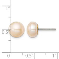 Sterling Silver 9-10mm Peach FW Cultured Pearl Button Post Earrings