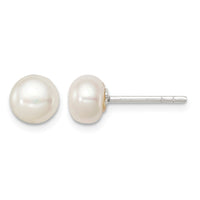 Sterling Silver White FW Cultured Pearl 6-7mm Button Earrings
