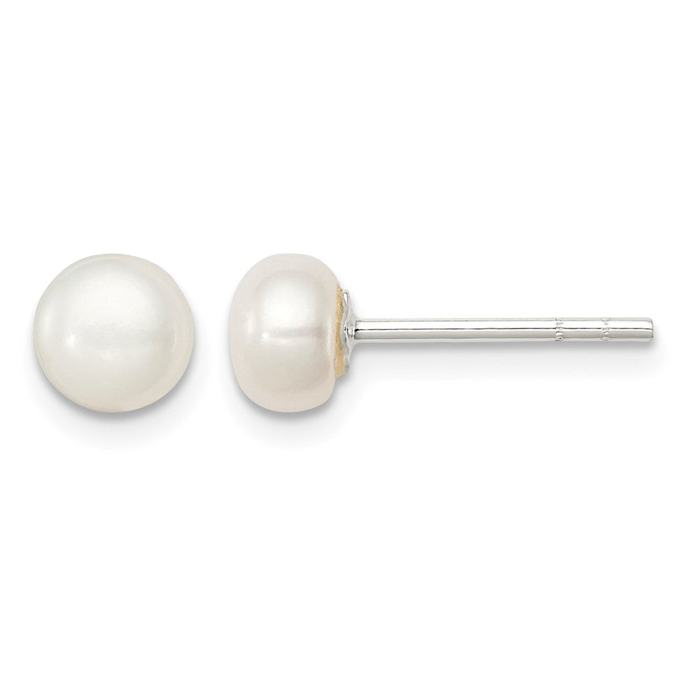 Sterling Silver White FW Cultured Pearl 5-6mm Button Earrings