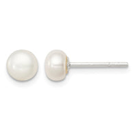 Sterling Silver White FW Cultured Pearl 5-6mm Button Earrings