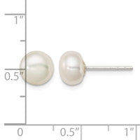 Sterling Silver White FW Cultured Pearl 7-8mm Button Earrings