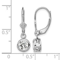Sterling Silver Rhodium Plated 6mm Round CZ Leverback Earrings