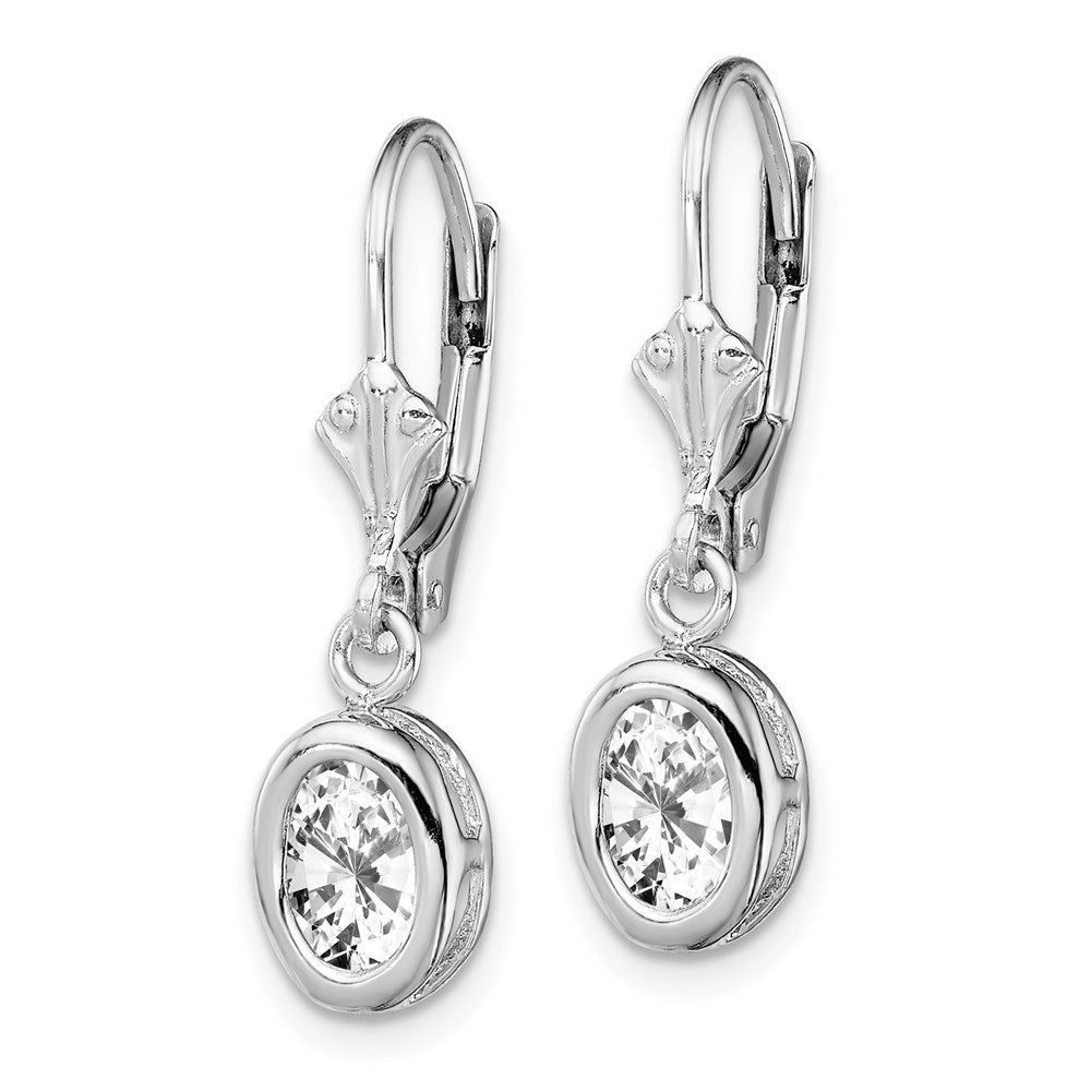 Sterling Silver Rhodium Plated 7x5mm Oval CZ Leverback Earrings