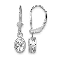 Sterling Silver Rhodium Plated 7x5mm Oval CZ Leverback Earrings