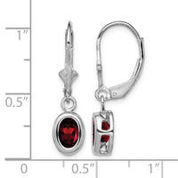 Sterling Silver Rhodium Plated 7x5mm Oval Garnet Leverback Earrings