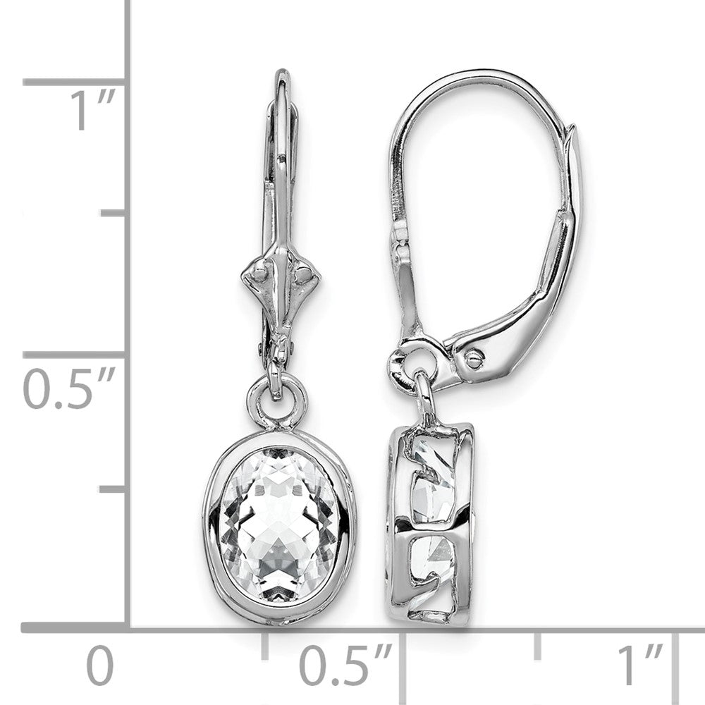 Sterling Silver Rhodium Plated 8x6mm Oval CZ Leverback Earrings