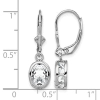 Sterling Silver Rhodium Plated 8x6mm Oval CZ Leverback Earrings