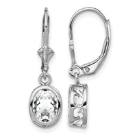 Sterling Silver Rhodium Plated 8x6mm Oval CZ Leverback Earrings