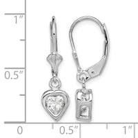 Sterling Silver Rhodium Plated 5mm Heart CZ Leverback Earrings