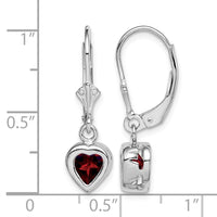 Sterling Silver Rhodium Plated 6mm Heart Garnet Leverback Earrings