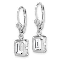 Sterling Silver Rhodium Plated 7x5 Emerald Cut CZ Leverback Earrings